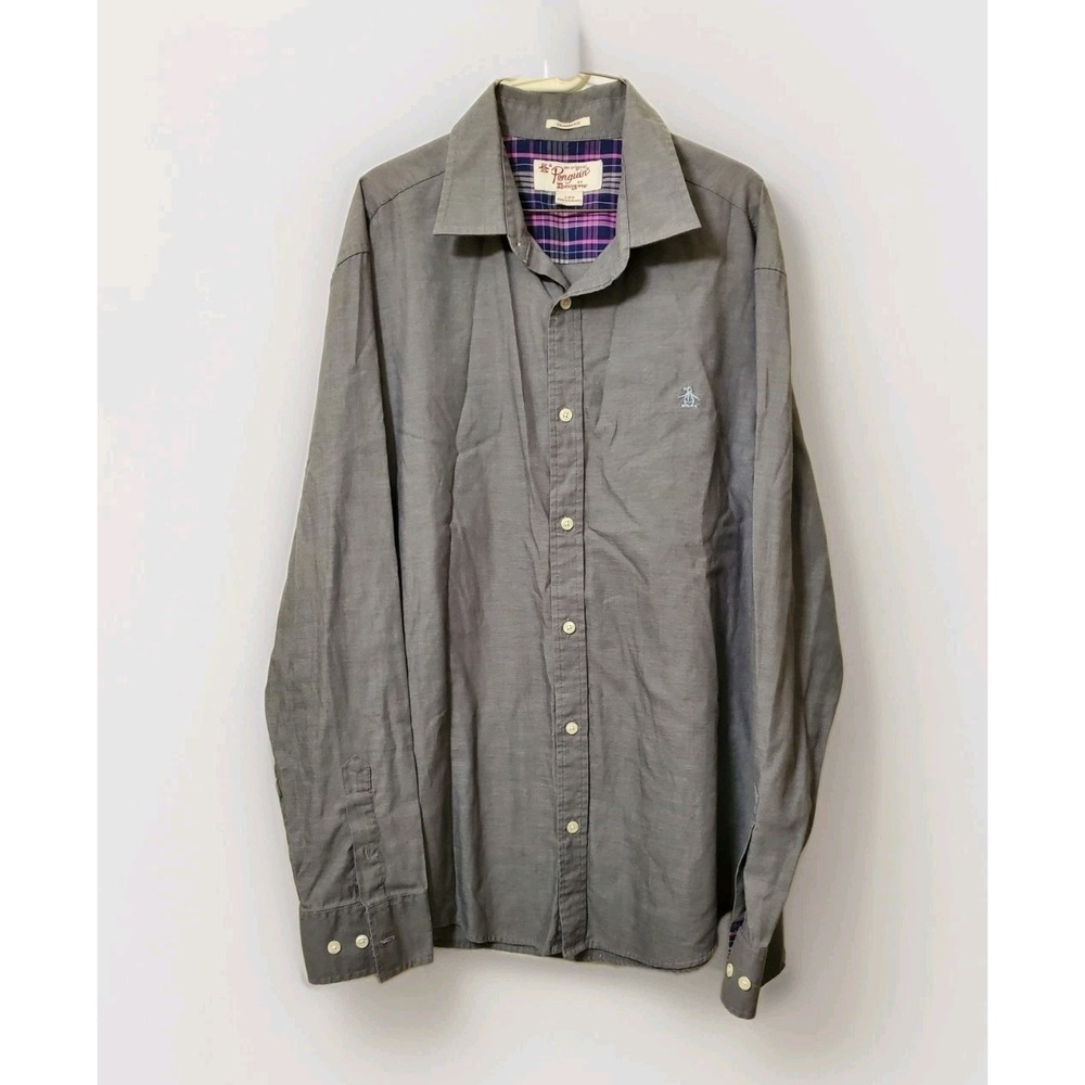 Penguin‎ by Munsingwear Classic Fit Gray Button Up Long Sleeve Shirt Men's LARGE